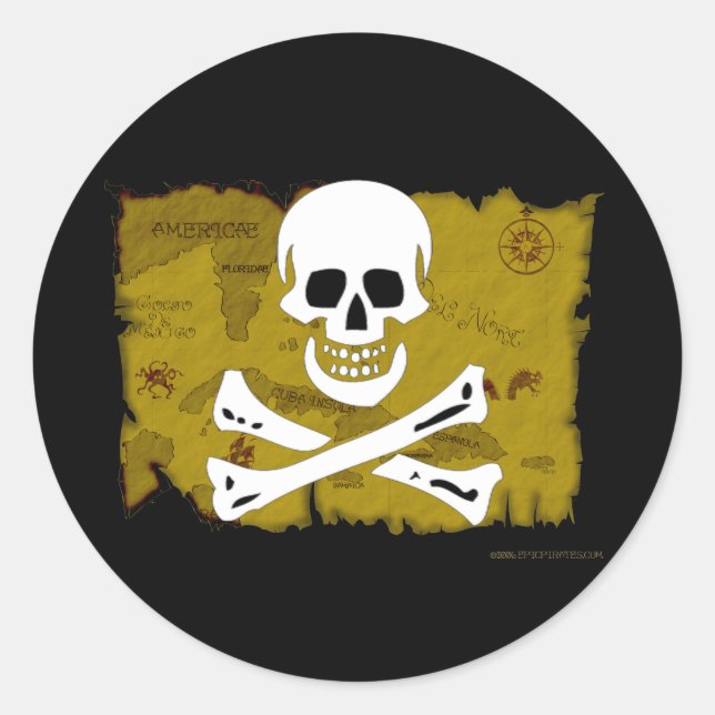 Jolly Roger Map #3 Classic Round Sticker (Front)