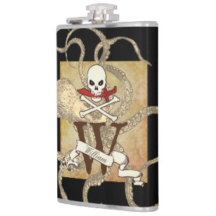 Jolly Roger Monogram Initial  Hip Flask