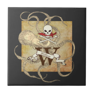 Jolly Roger Monogram Initial Tile