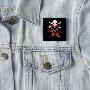 Jolly Roger N Monogram Initial 15 Cm Square Badge