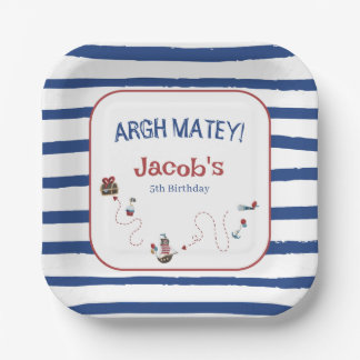 Jolly Roger Pirate Ahoy Matey Birthday Party  Paper Plate