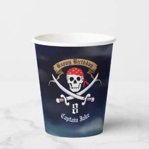 Jolly Roger Pirate birthday party Paper Cups