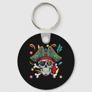 Jolly Roger Pirate Crossbone Sugar Skull Day Of Key Ring