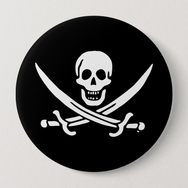 Jolly roger pirate flag 10 cm round badge (Front)