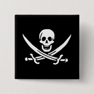 Jolly roger pirate flag 15 cm square badge