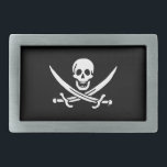 Jolly roger pirate flag belt buckle<br><div class="desc">Easily personalise this fun Jolly Roger pirate skull and crossed swords flag on a black background. You can easily change the background colour from a range of over 200 colours .</div>