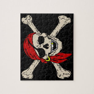 Jolly Roger Pirate Skull Bones Red Bandanna Jigsaw Puzzle