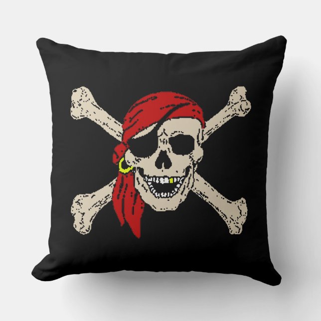Jolly Roger Pirate Skull Bones Red Bandanna Larger Cushion (Front)