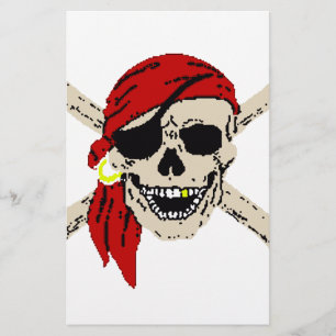 Jolly Roger Pirate Skull Bones Red Bandanna Stationery