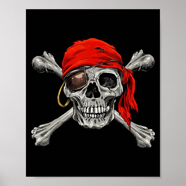 Jolly Roger Pirate Skull Crossbones Halloween Cost Poster (Front)