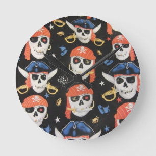 Jolly Roger Pirate Skulls Round Clock