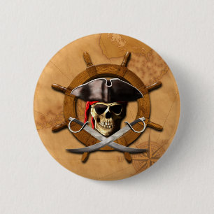 Jolly Roger Pirate Wheel 6 Cm Round Badge