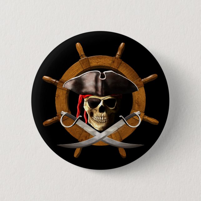 Jolly Roger Pirate Wheel 6 Cm Round Badge (Front)