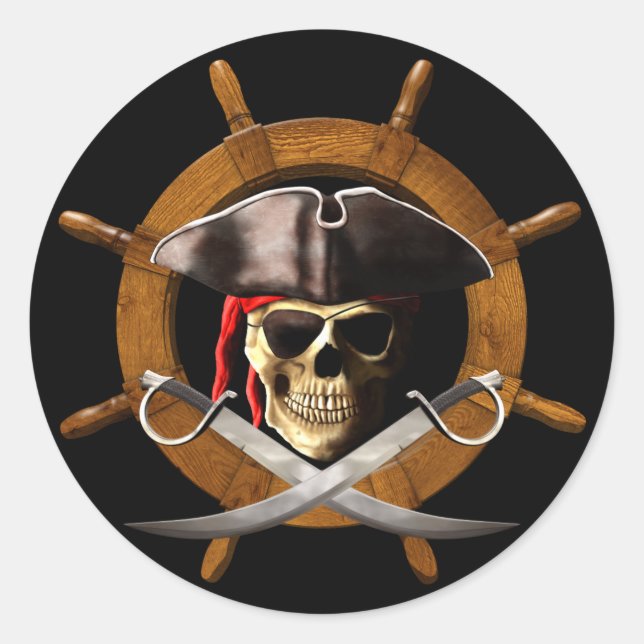 Jolly Roger Pirate Wheel Classic Round Sticker (Front)