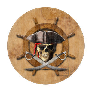 Jolly Roger Pirate Wheel Cutting Board