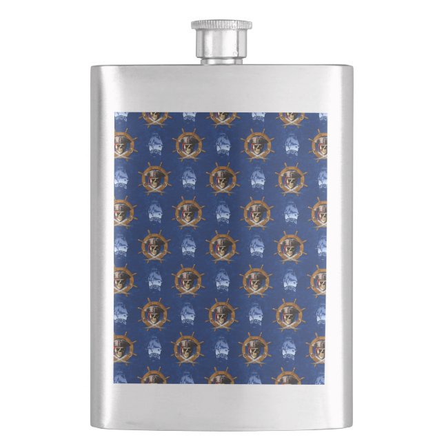 Jolly Roger Pirate Wheel Hip Flask (Front)
