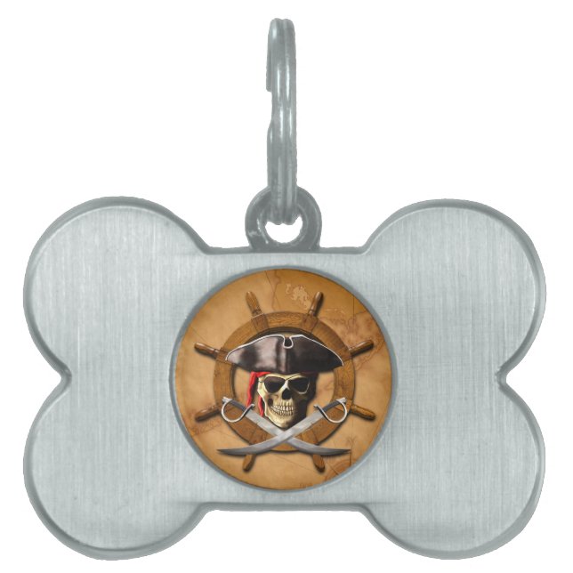Jolly Roger Pirate Wheel Pet Name Tag (Front)