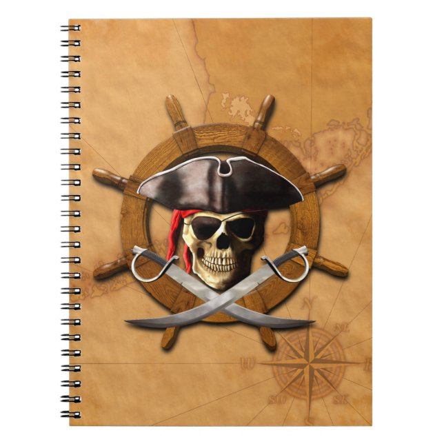 Jolly Roger Pirate Wheel Spiral Notebook (Front)