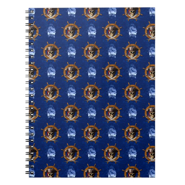 Jolly Roger Pirate Wheel Spiral Notebook (Front)