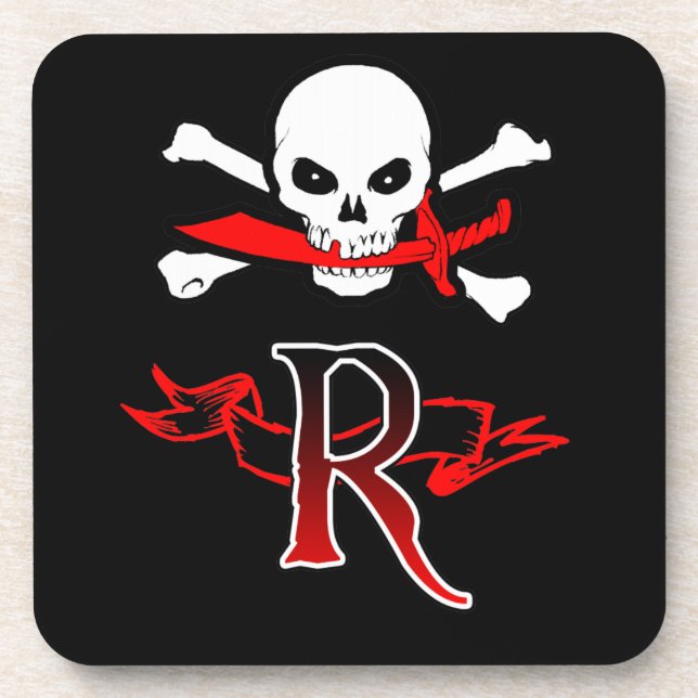 Jolly Roger R Monogram Initial Coaster (Front)