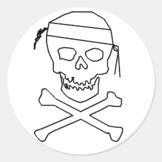 Jolly Roger Round Black on Transparent Sticker