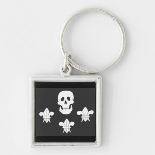 JOLLY ROGER SKULL AND THREE LILIES FLAG KEY RING