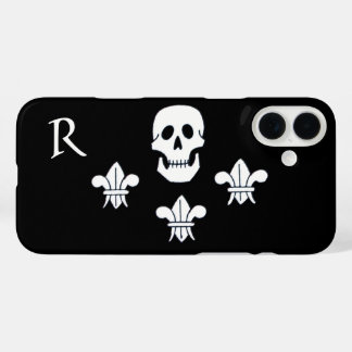 JOLLY ROGER SKULL AND THREE LILIES FLAG MONOGRAM iPhone 16 PLUS CASE