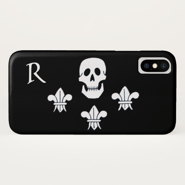 JOLLY ROGER SKULL AND THREE LILIES FLAG MONOGRAM Case-Mate iPhone CASE (Back (Horizontal))