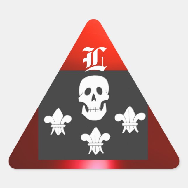 JOLLY ROGER SKULL AND THREE LILIES FLAG MONOGRAM TRIANGLE STICKER (Front)