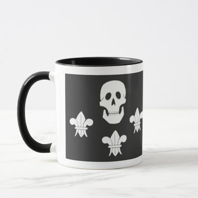 JOLLY ROGER SKULL AND THREE LILIES FLAG MUG (Left)