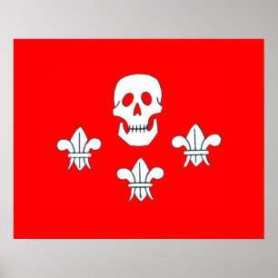 JOLLY ROGER SKULL AND THREE LILIES FLAG POSTER