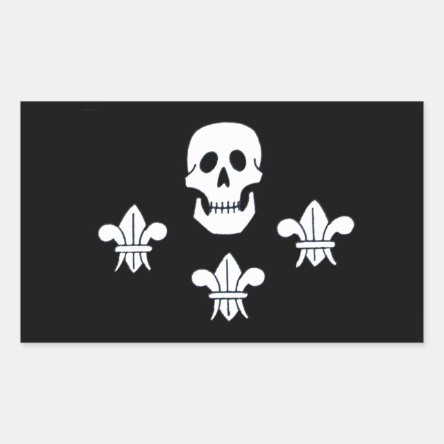 JOLLY ROGER SKULL AND THREE LILIES FLAG RECTANGULAR STICKER (Front)
