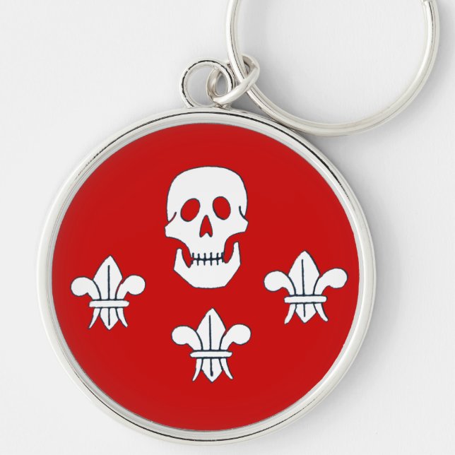 JOLLY ROGER SKULL AND THREE LILIES FLAG,Red Key Ring (Front)