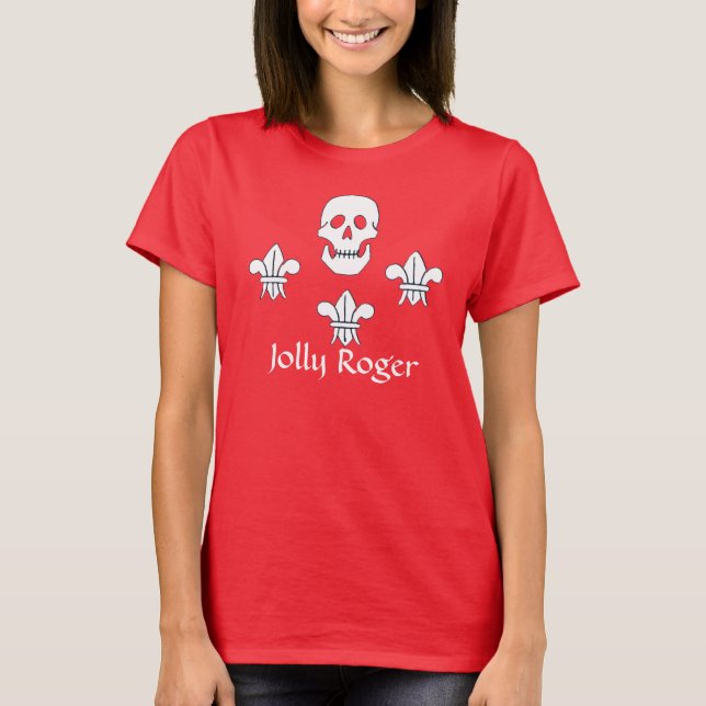 JOLLY ROGER SKULL AND THREE LILIES FLAG T-Shirt (Front)