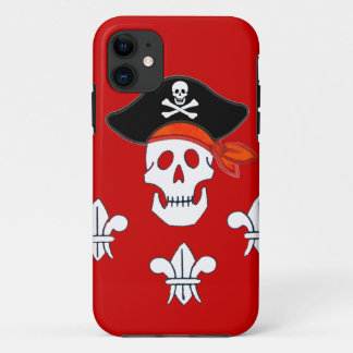 JOLLY ROGER SKULL, PIRATE HAT AND THREE LILIES iPhone 11 CASE