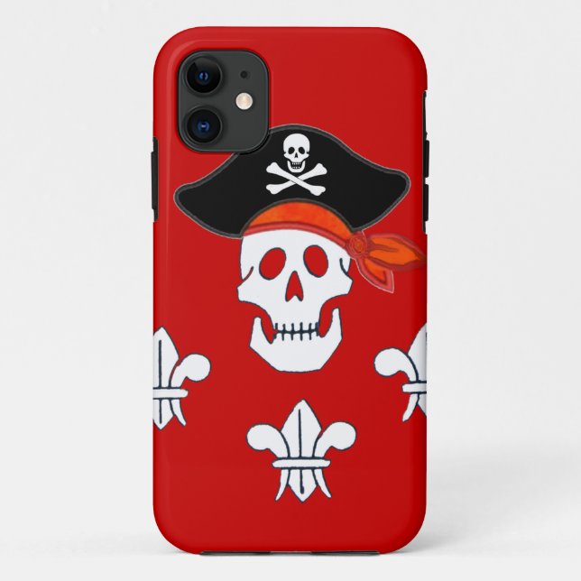 JOLLY ROGER SKULL, PIRATE HAT  AND THREE LILIES Case-Mate iPhone CASE (Back)