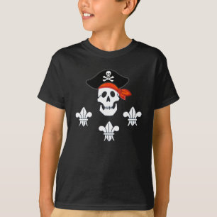 JOLLY ROGER SKULL, PIRATE HAT  AND THREE LILIES T-Shirt