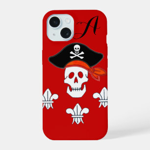 JOLLY ROGER SKULL,PIRATE HAT,THREE LILIES MONOGRAM iPhone 15 CASE