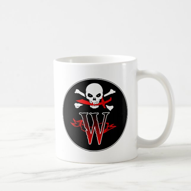 Jolly Roger W Monogram Initial Coffee Mug (Right)