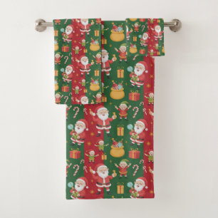 Jolly Santa And Elves Bath Towel Set