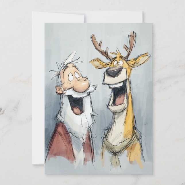 Jolly Santa and Reindeer Laugh Holiday Card (Front)