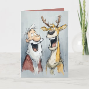 Jolly Santa and Reindeer Laugh Holiday Card