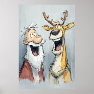 Jolly Santa and Reindeer Laugh Poster