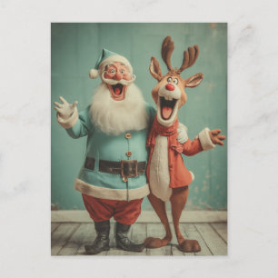 Jolly Santa and Rudolph Cheer Postcard
