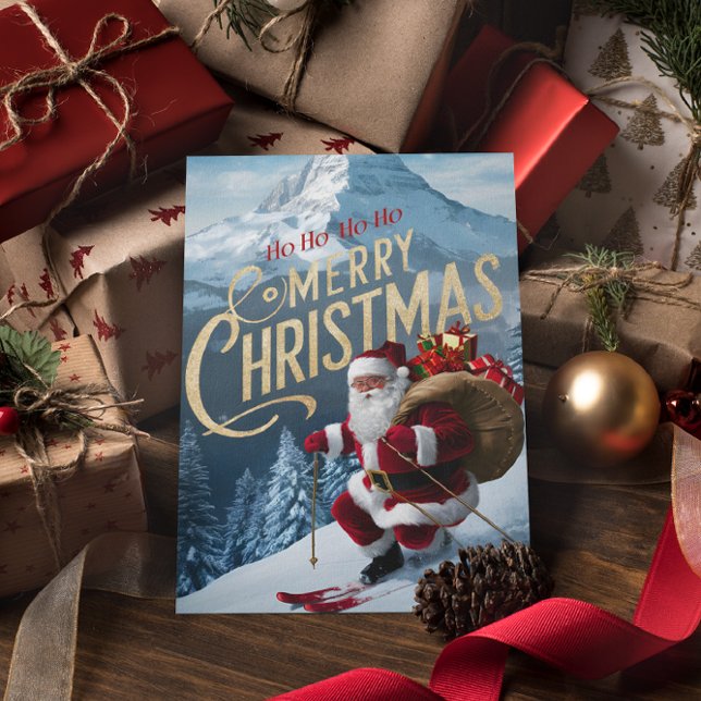 Jolly Santa Carves Snowy Slopes Postcard (Creator Uploaded)