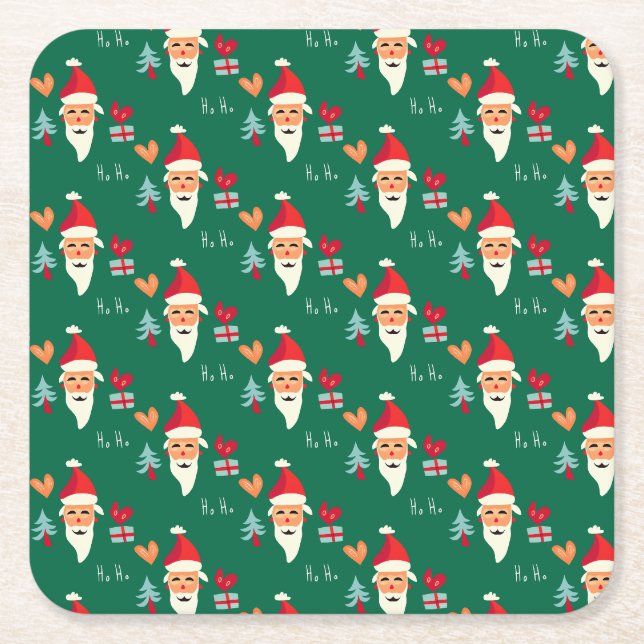 Jolly Santa Christmas Design Square Paper Coaster (Front)