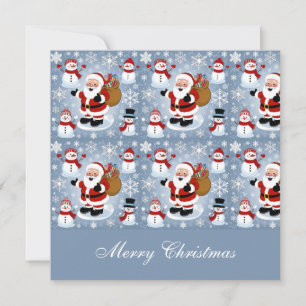 Jolly Santa Claus and Snowmen Christmas Holiday Card