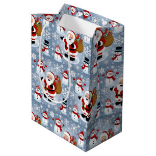 Jolly Santa Claus and Snowmen Christmas Pattern Medium Gift Bag