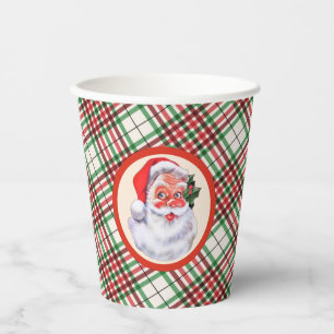 Jolly Santa Claus Christmas Plaid Party  Paper Cups