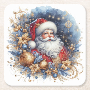 Jolly Santa Claus & Christmas  Square Paper Coaster